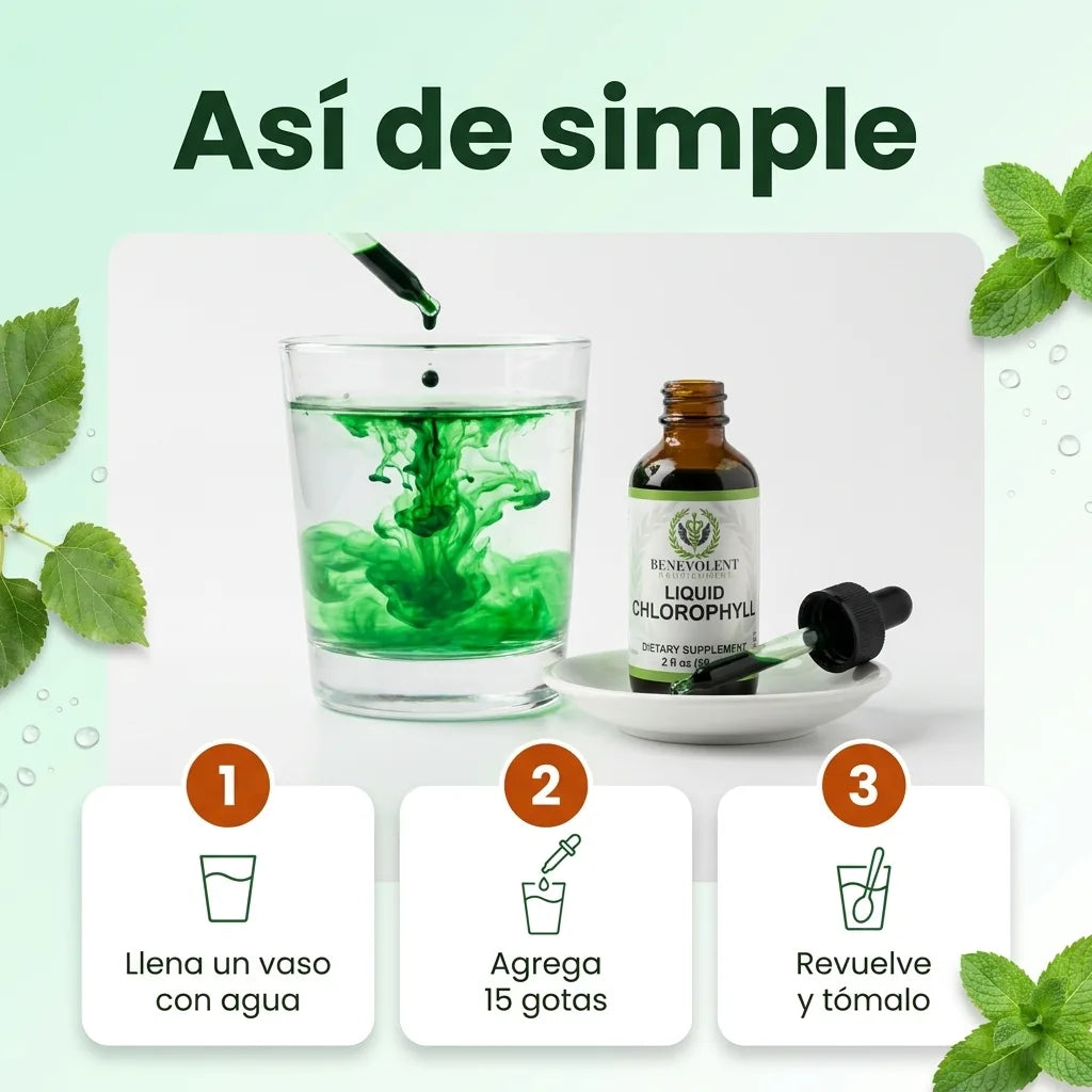 Así de simple: 1, llena un vaso con agua. 2, agrega 15 gotas. 3, revuelve y tómalo.